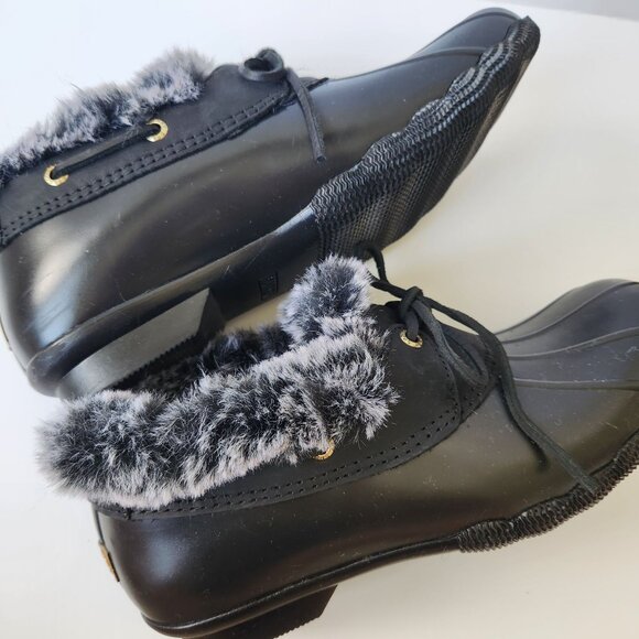 Sperry Top Sider Saltwater 1-Eye Black Duck Boots Faux Fur Cozy Cabincore 9M - Picture 8 of 12